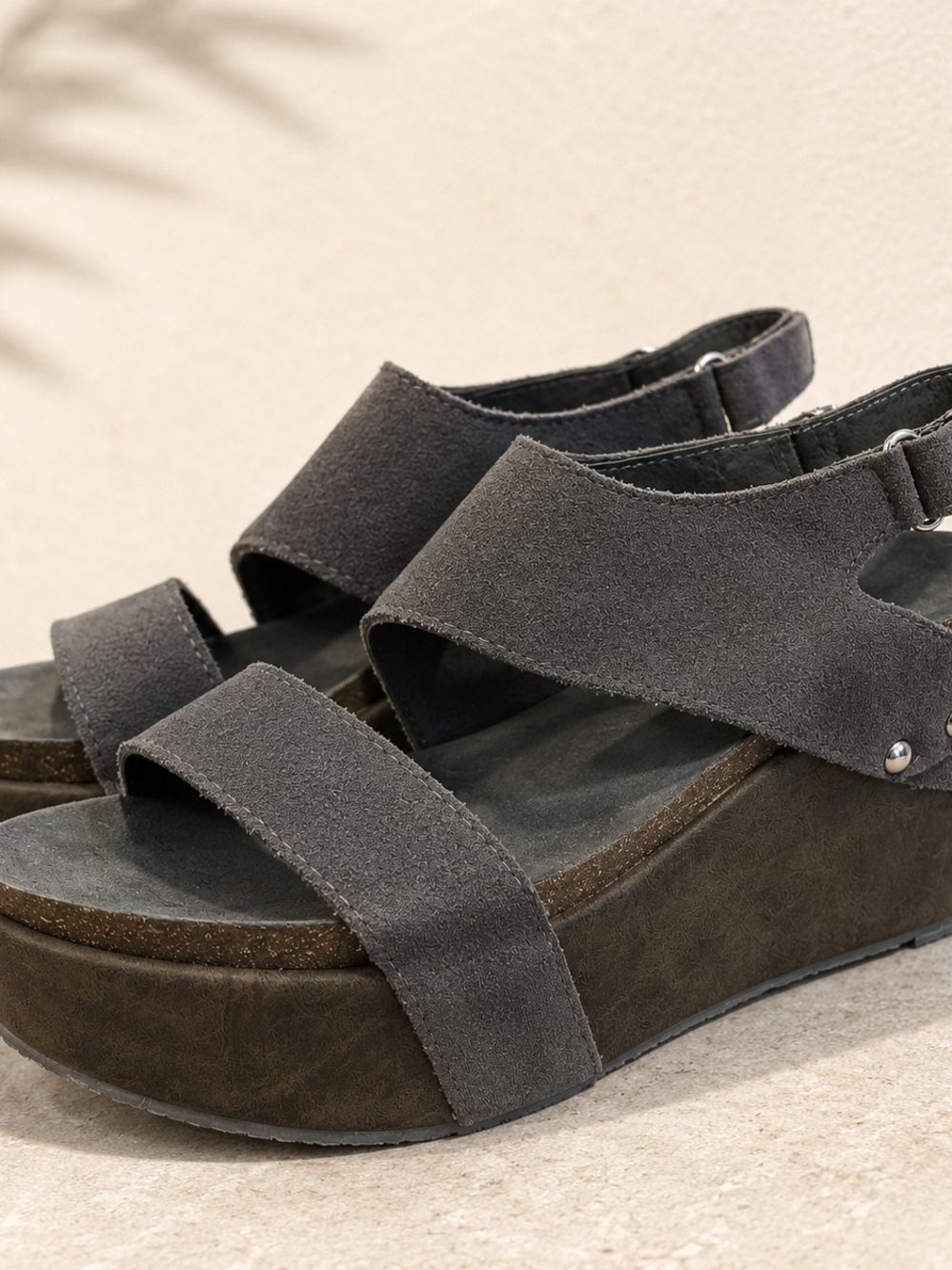 Volatile Womens Size 9 Gray Suede Leather Platform Wedge Sandals Y2K Boho